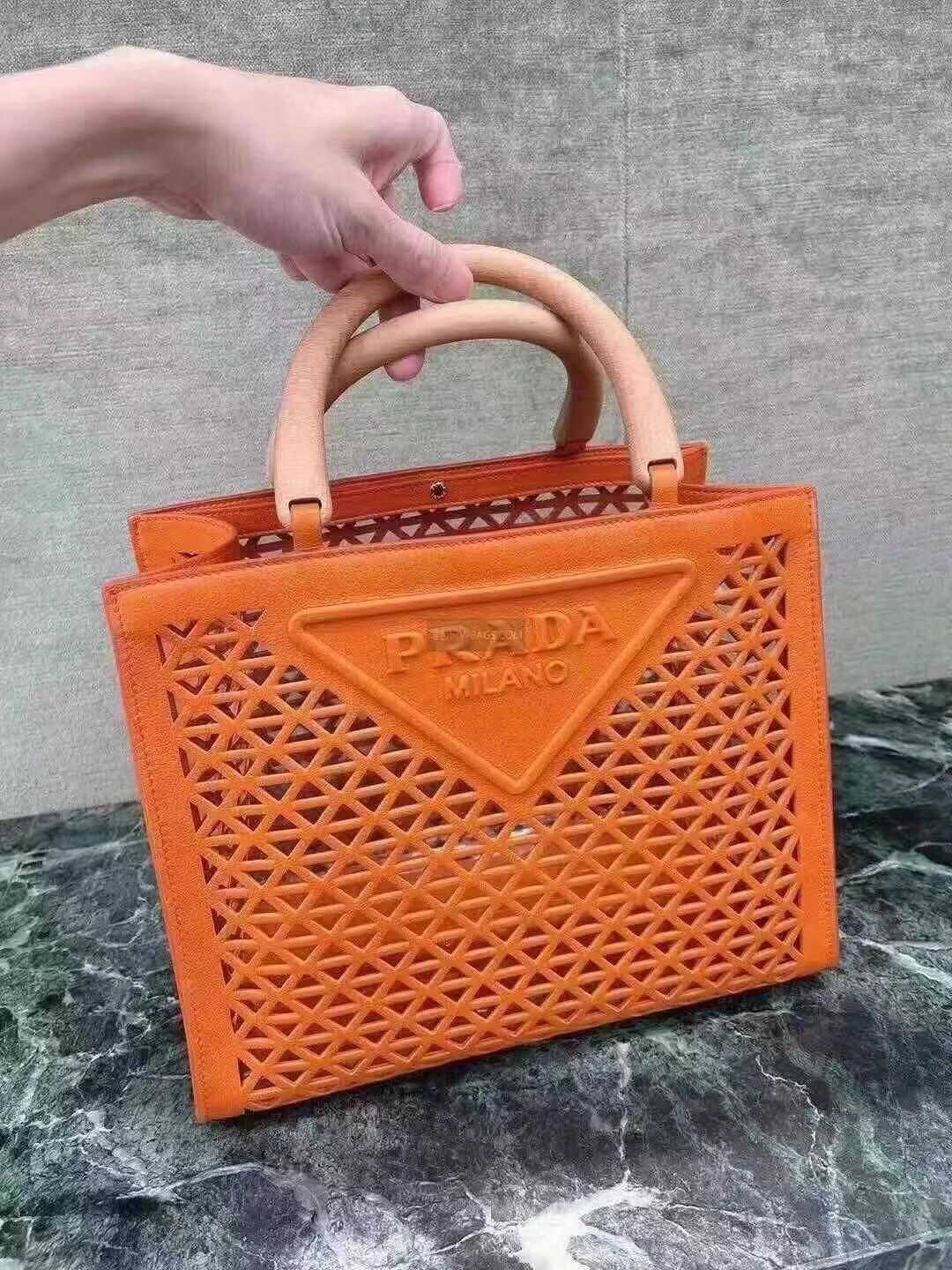 Prada leather tote bag 1AG405 orange