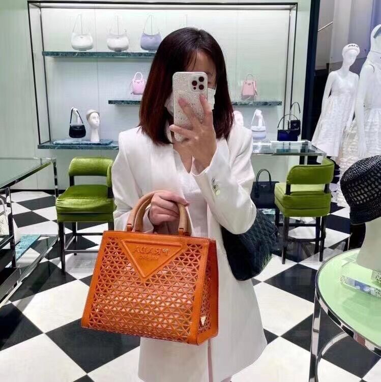 Prada leather tote bag 1AG405 orange