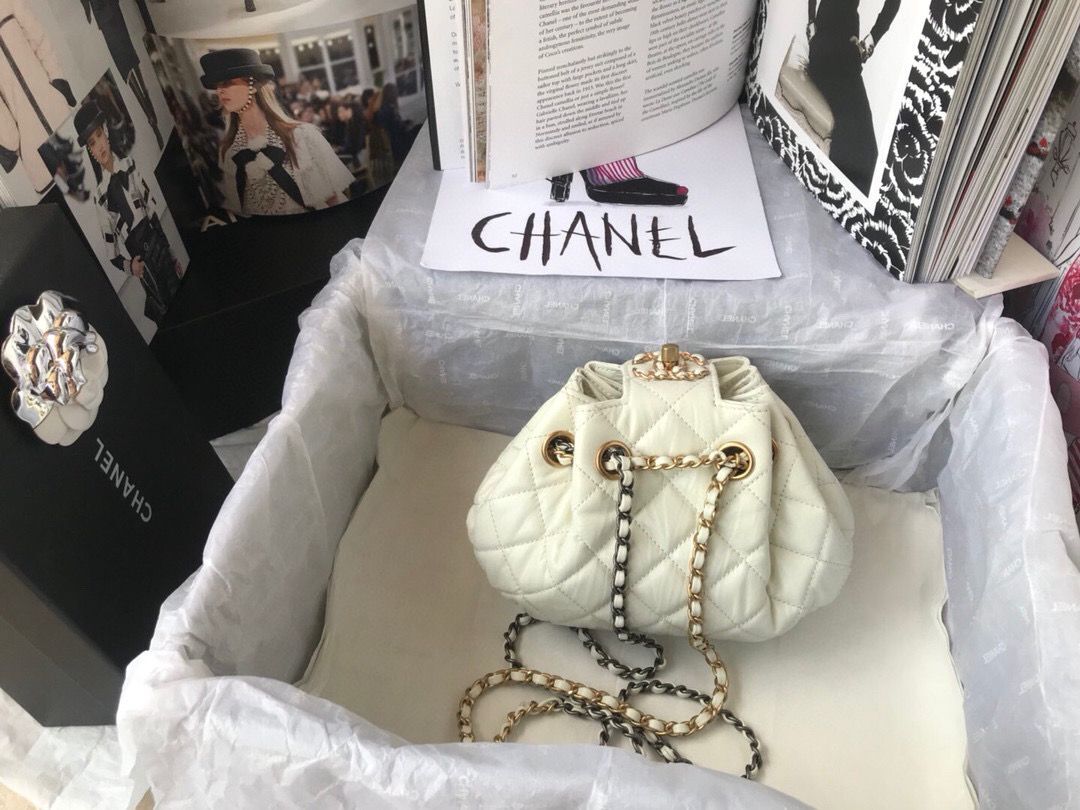 CHANEL Original Leather Rope Bag AS1802 White