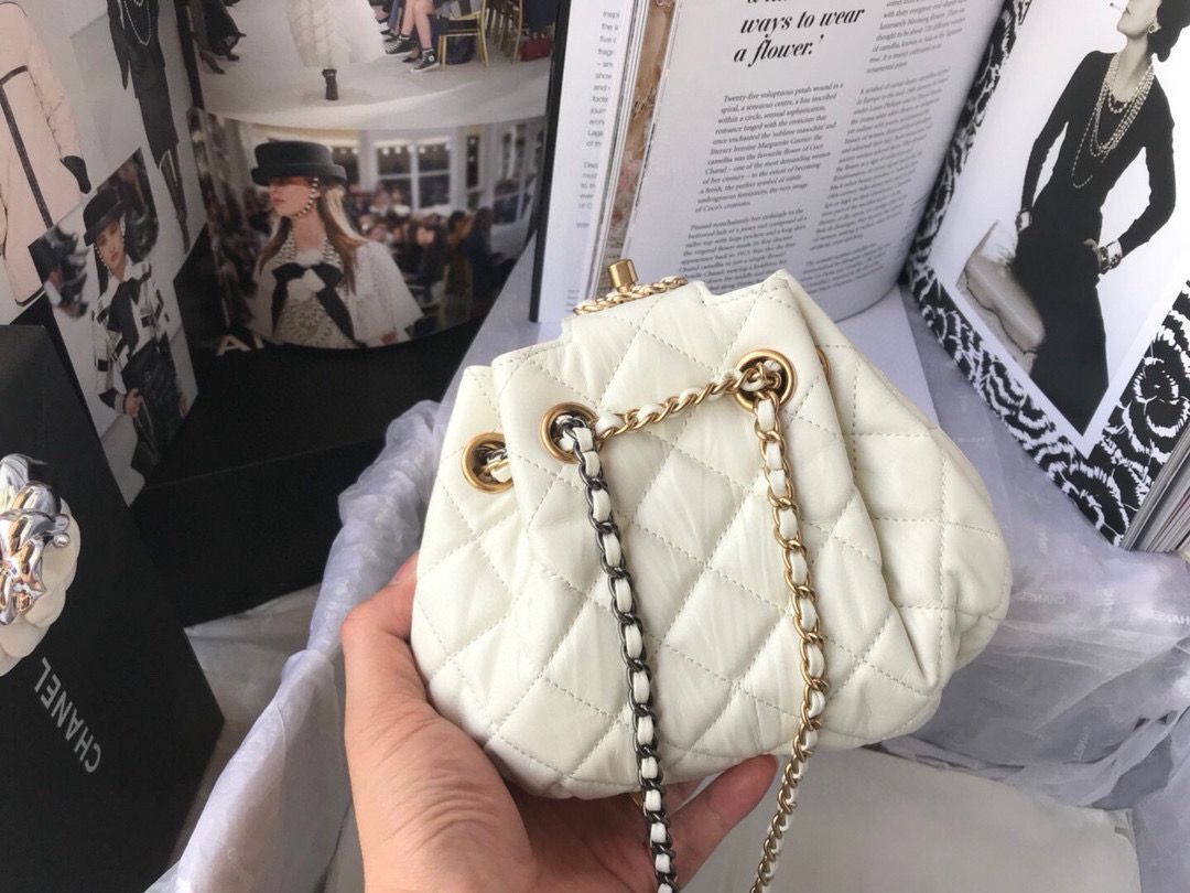 CHANEL Original Leather Rope Bag AS1802 White
