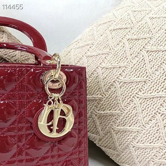 MEDIUM LADY DIOR BAG Cherry Red Patent Cannage Calfskin M0565OW