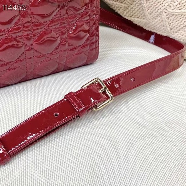 MEDIUM LADY DIOR BAG Cherry Red Patent Cannage Calfskin M0565OW