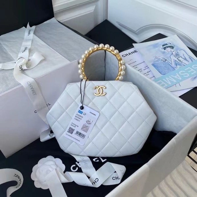 CHANEL Top Handle Leather Bag AS2609 White