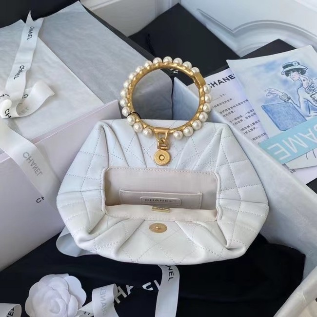 CHANEL Top Handle Leather Bag AS2609 White
