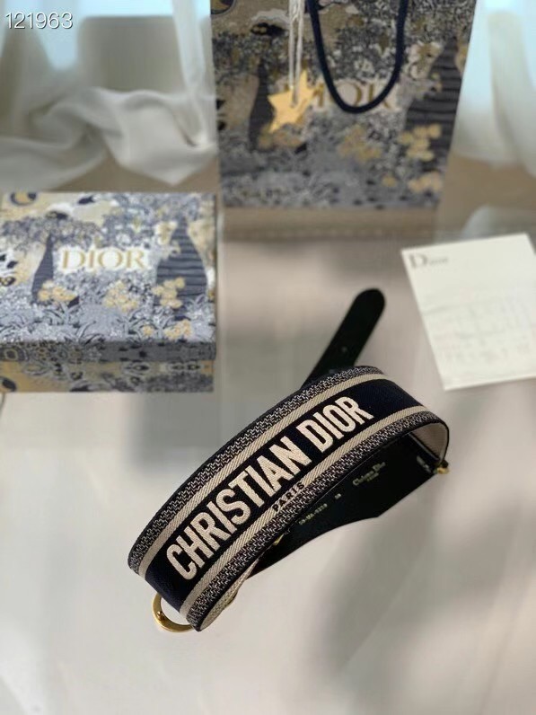CHRISTIAN DIOR BELT Blue and Cream CHRISTIAN DIOR Embroidered Canvas 50 mm B0003CB
