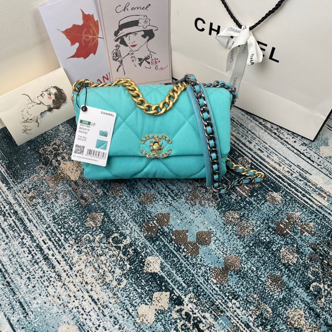CHANEL 19 Flap Canvas Bag AS1160 AS1161 AS1162 Blue