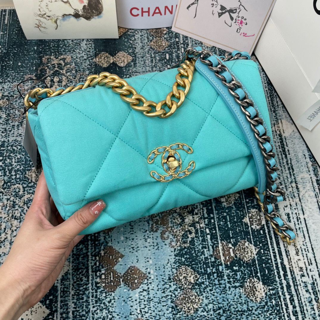 CHANEL 19 Flap Canvas Bag AS1160 AS1161 AS1162 Blue