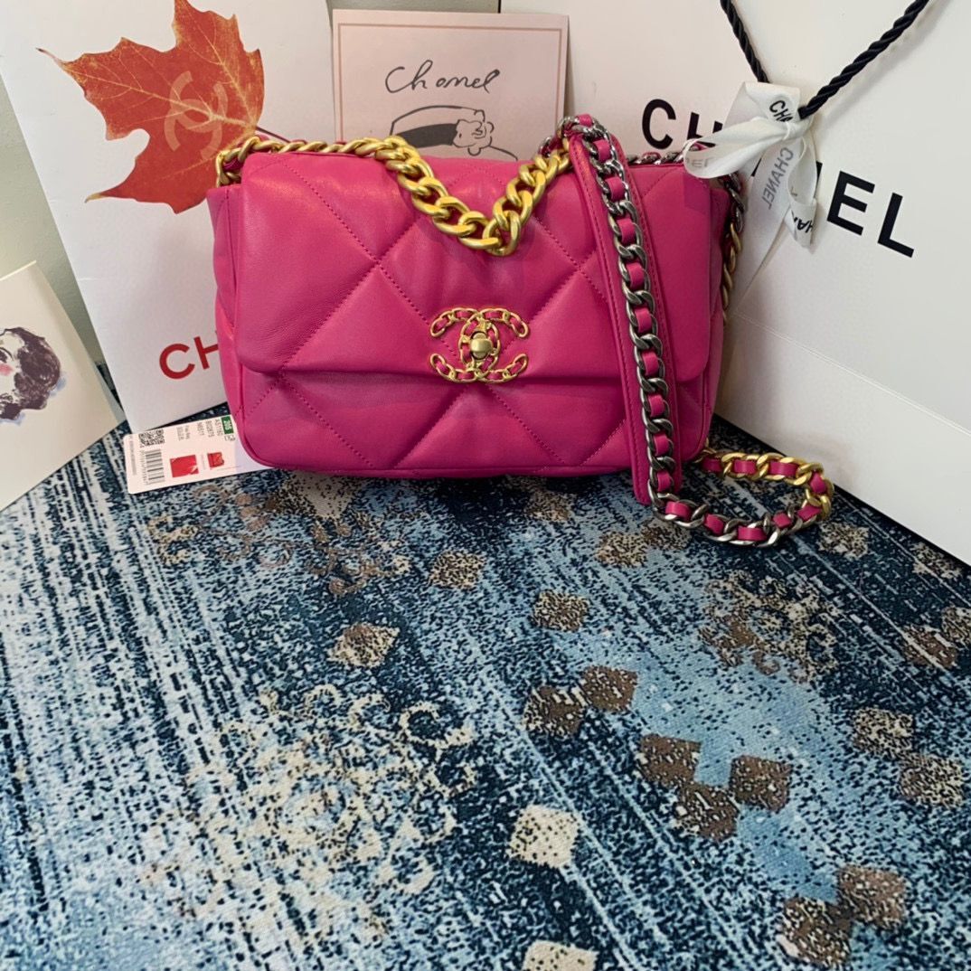 CHANEL 19 Flap Canvas Bag AS1160 AS1161 AS1162 Rosa
