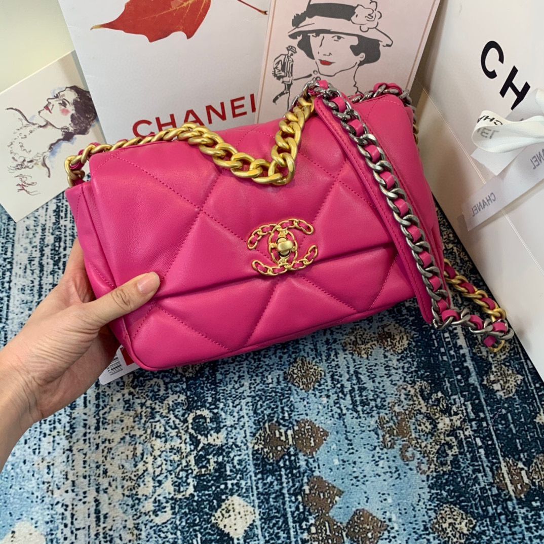 CHANEL 19 Flap Canvas Bag AS1160 AS1161 AS1162 Rosa