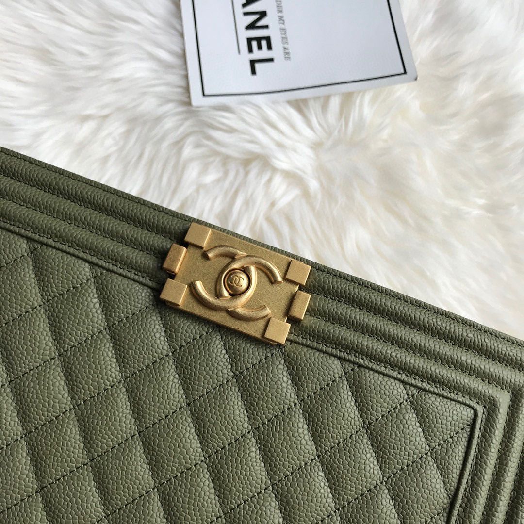 Boy Chanel Flap Bags Original Caviar Leather A67088 Dark Green