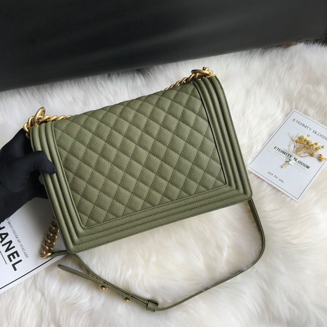 Boy Chanel Flap Bags Original Caviar Leather A67088 Dark Green