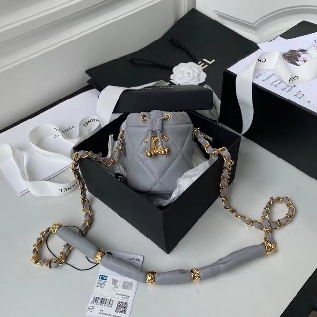 Chanel Drawstring Bag Lambskin & Gold Metal AP2330 grey