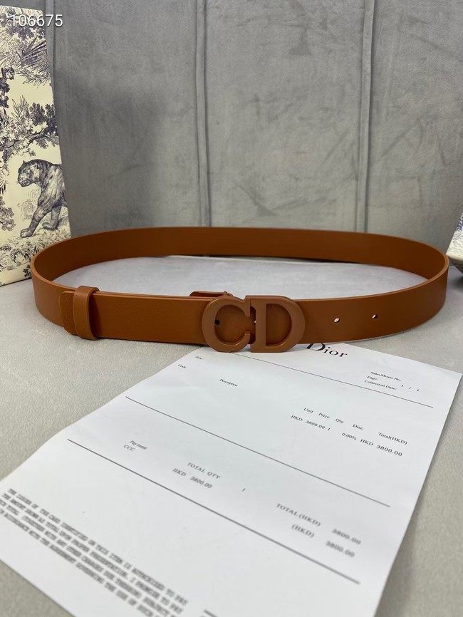 DIOR-ID BELT Raspberry Smooth Calfskin 30 MM B0110UM brown