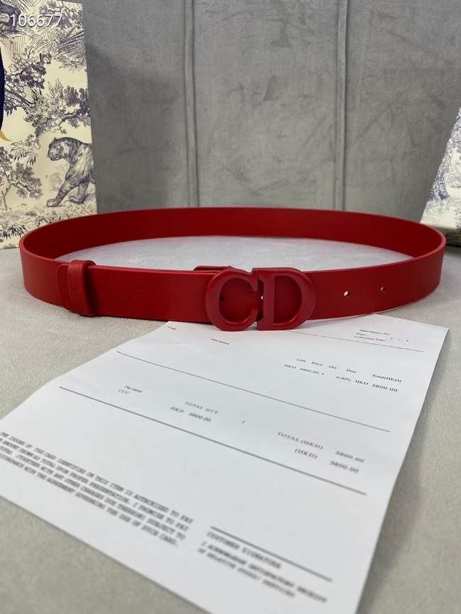 DIOR-ID BELT Raspberry Smooth Calfskin 30 MM B0110UM red