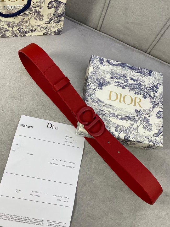 DIOR-ID BELT Raspberry Smooth Calfskin 30 MM B0110UM red