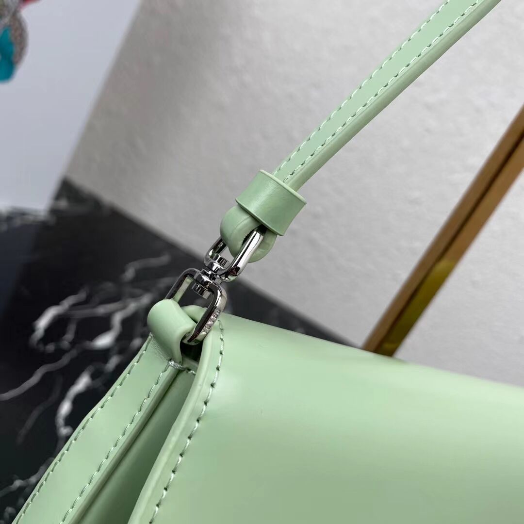 Prada Cleo brushed leather shoulder bag with flap 1BH276 green