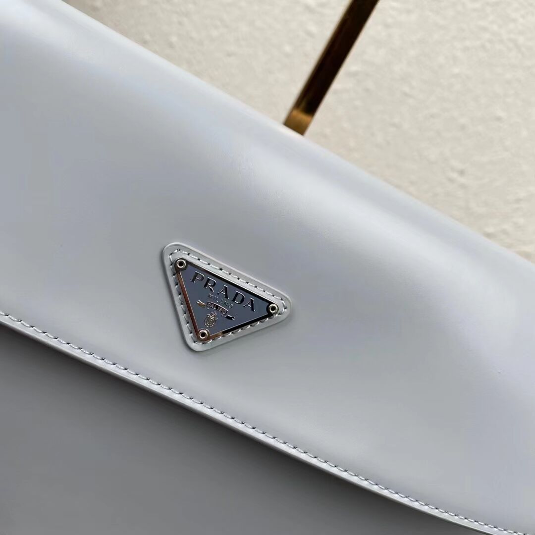 Prada Cleo brushed leather shoulder bag with flap 1BH276 light blue