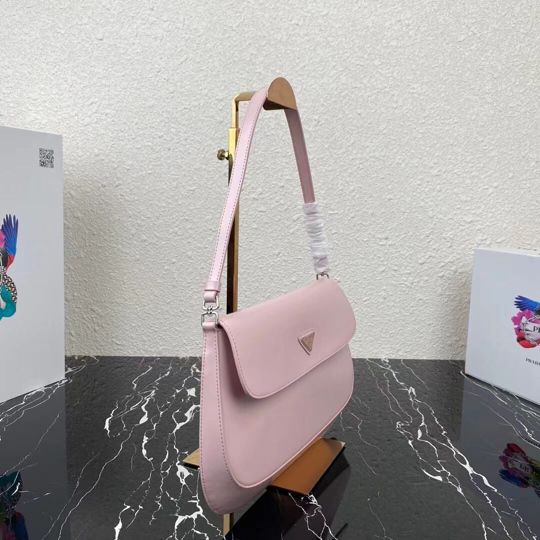 Prada Cleo brushed leather shoulder bag with flap 1BH276 pink