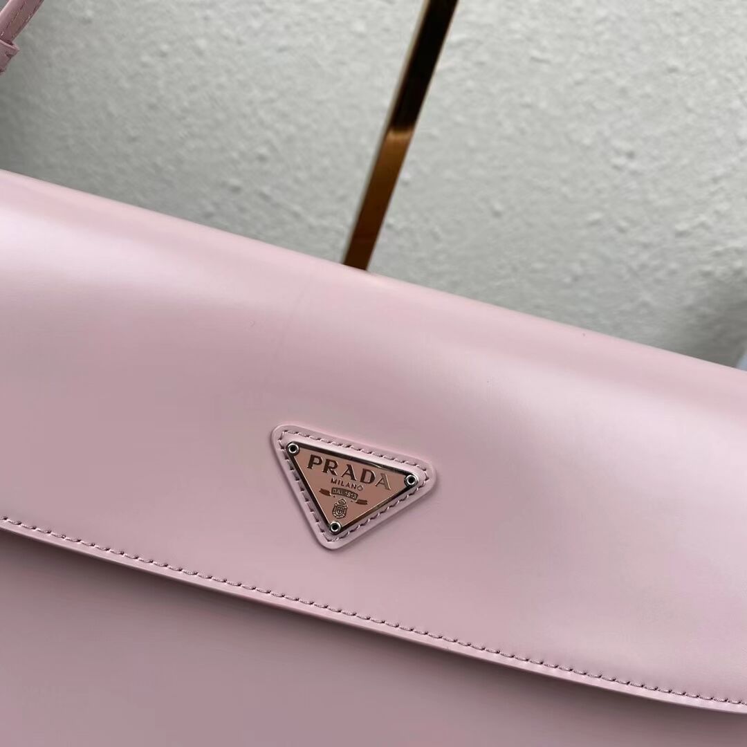 Prada Cleo brushed leather shoulder bag with flap 1BH276 pink