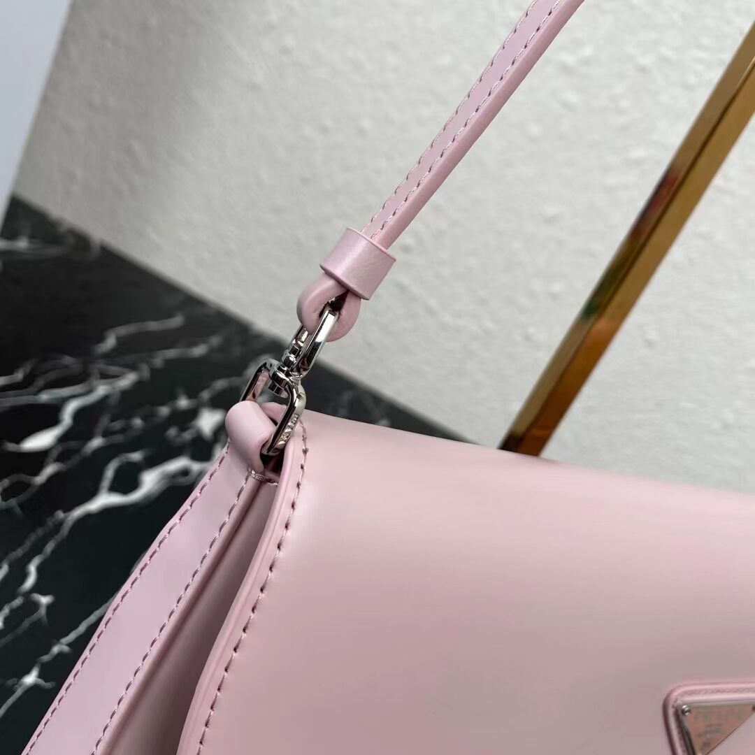 Prada Cleo brushed leather shoulder bag with flap 1BH276 pink