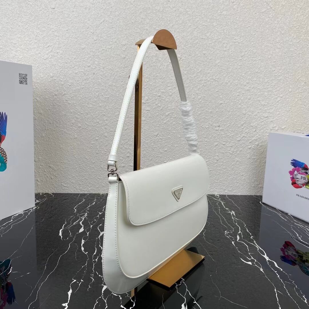 Prada Cleo brushed leather shoulder bag with flap 1BH276 white