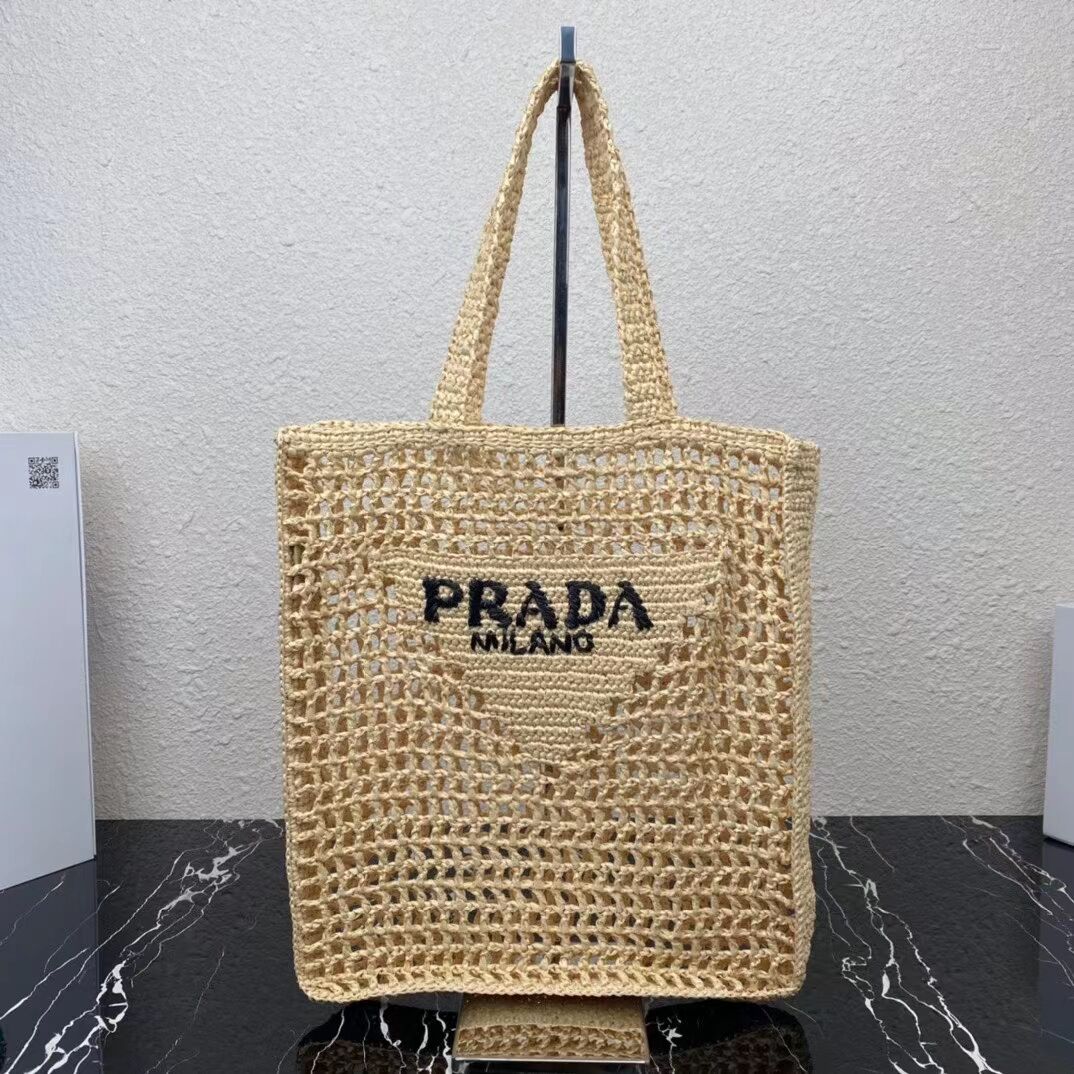 Prada Raffia tote bag 1CH393 Biscuits