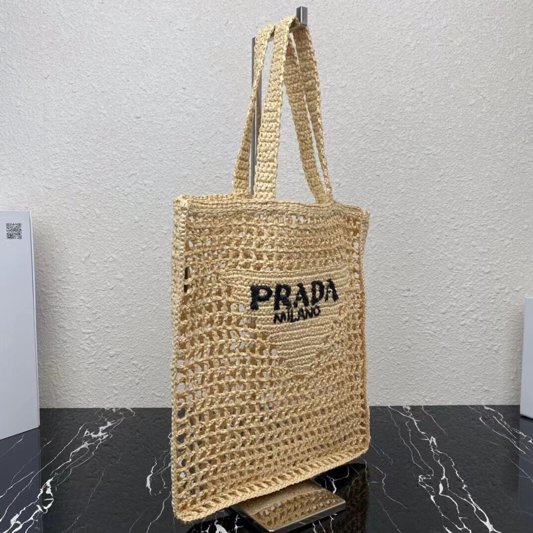 Prada Raffia tote bag 1CH393 Biscuits