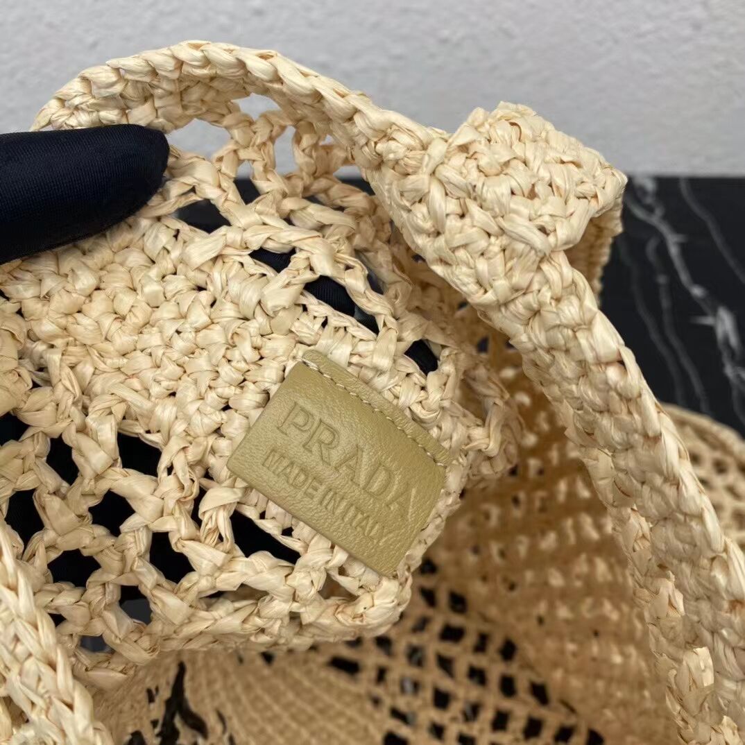 Prada Raffia tote bag 1CH393 Biscuits