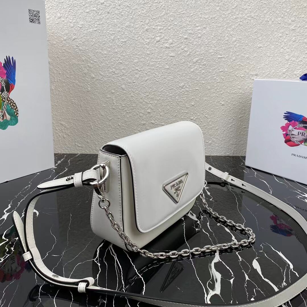 Prada Small brushed leather shoulder bag 1BA263 WHITE