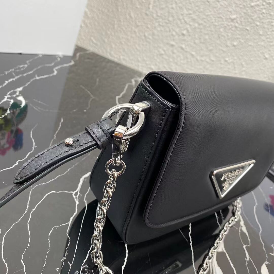 Prada Small brushed leather shoulder bag 1BA263 black