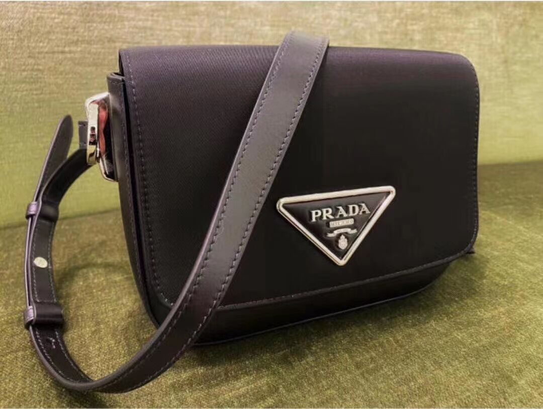 Prada Small brushed leather shoulder bag 1BA263 black