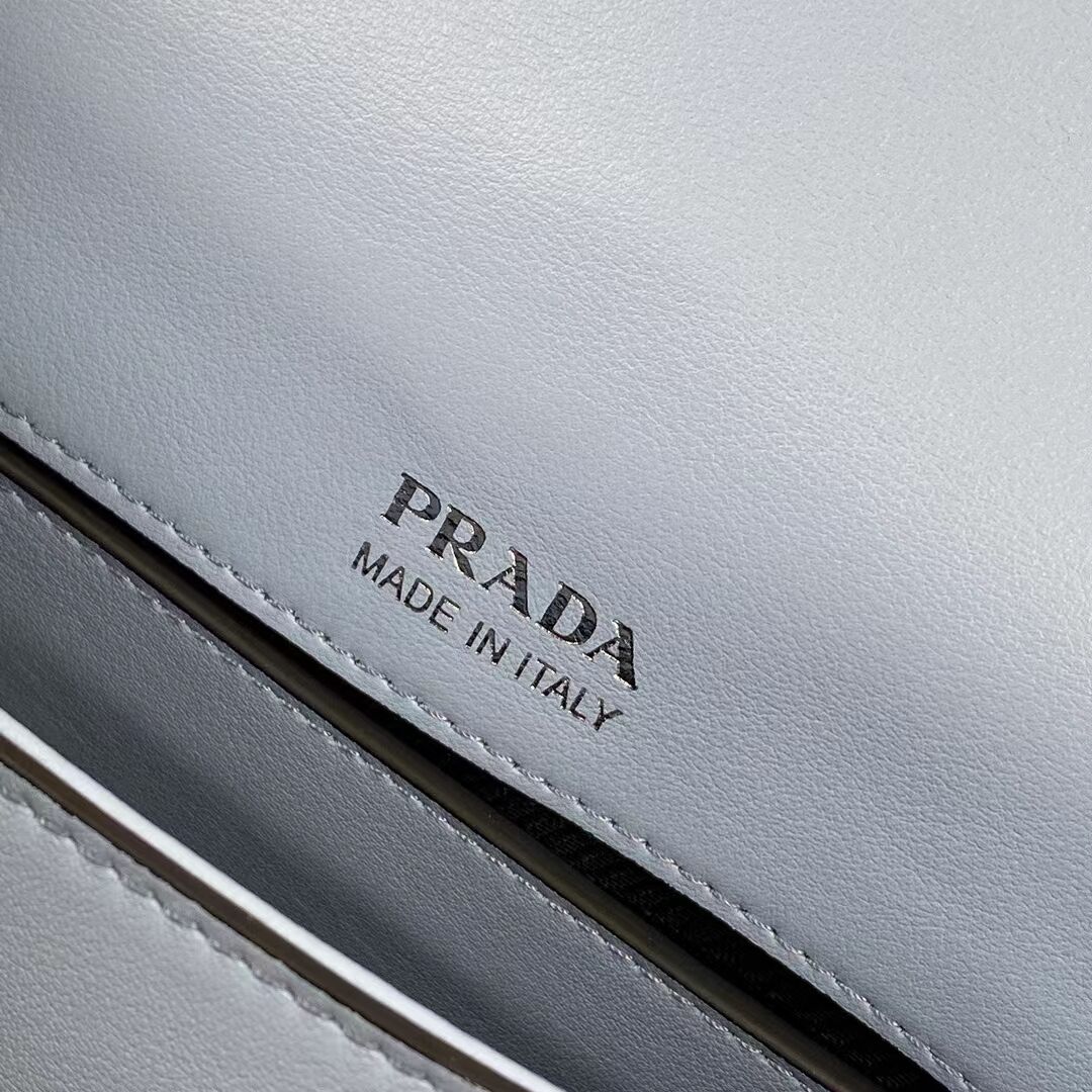 Prada Small brushed leather shoulder bag 1BA263 sky blue