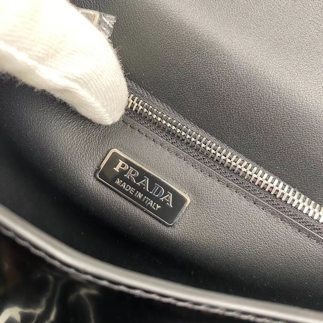 Prada Small brushed leather shoulder bag 1BH307 black