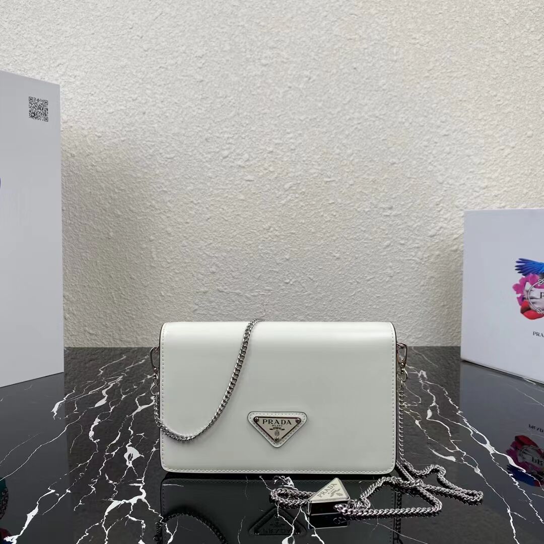 Prada Small brushed leather shoulder bag 1BH307 white