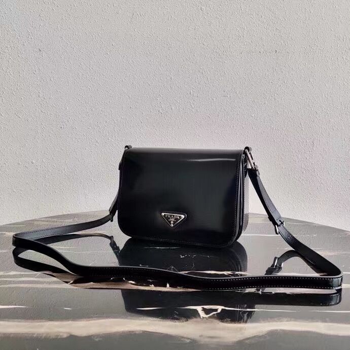 Prada Small brushed leather shoulder bag 1BH308 black