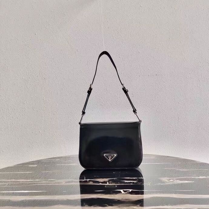 Prada Small brushed leather shoulder bag 1BH308 black