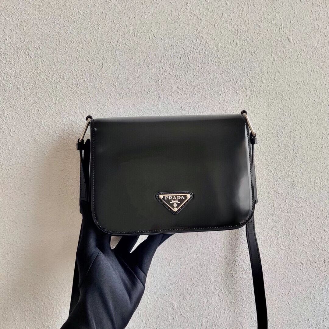 Prada Small brushed leather shoulder bag 1BH308 black