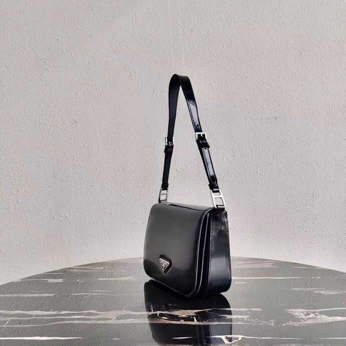 Prada Small brushed leather shoulder bag 1BH308 black