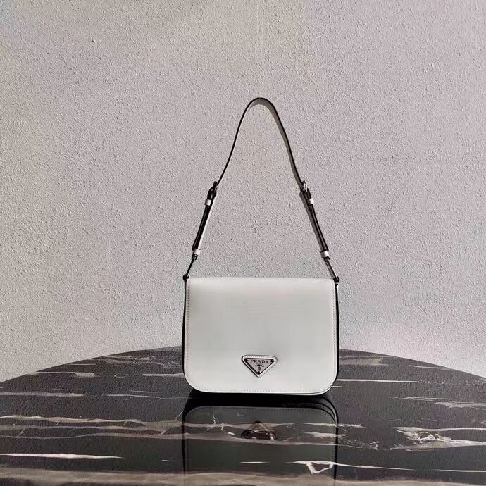 Prada Small brushed leather shoulder bag 1BH308 white