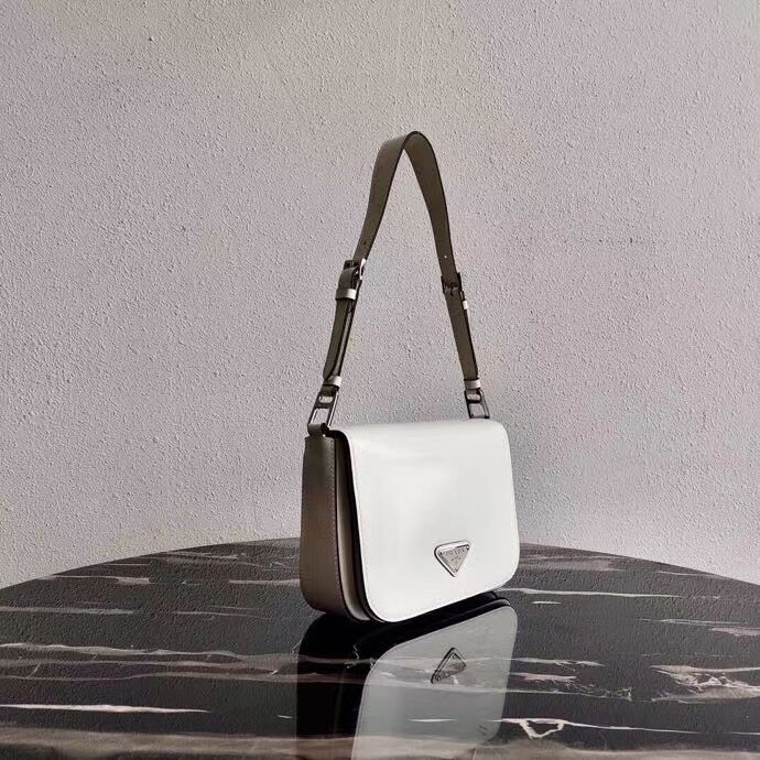 Prada Small brushed leather shoulder bag 1BH308 white