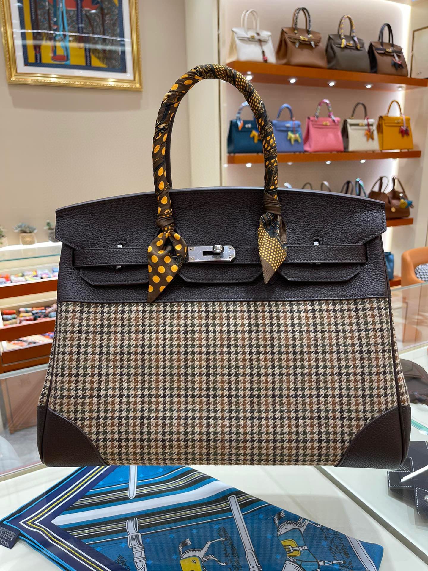 Hermes Birkin Bag Original Leather 35CM 17888 Houndstooth Dark Brown