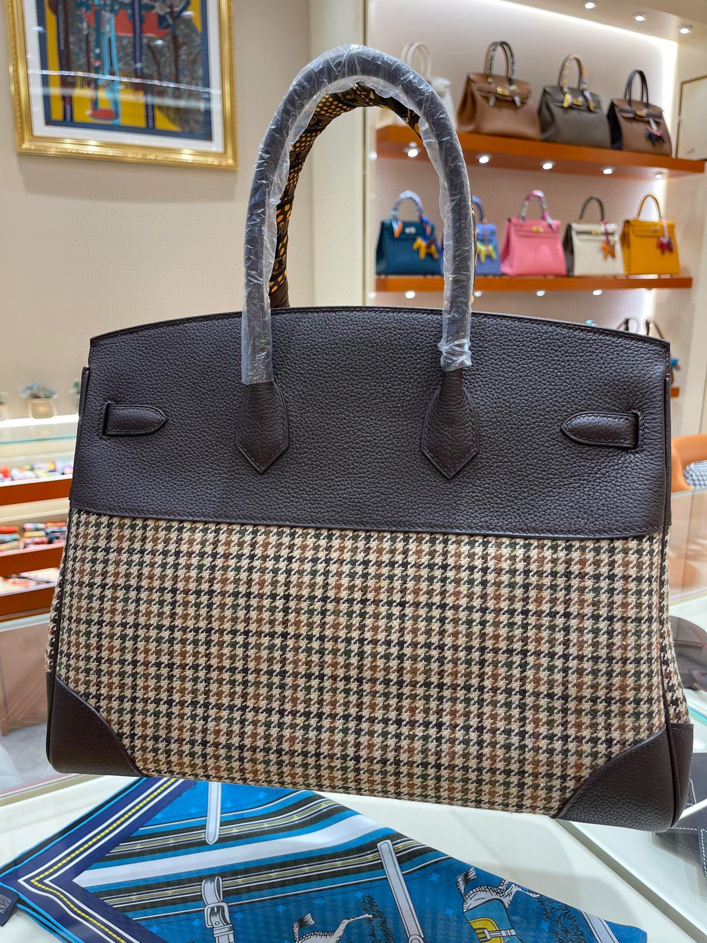 Hermes Birkin Bag Original Leather 35CM 17888 Houndstooth Dark Brown