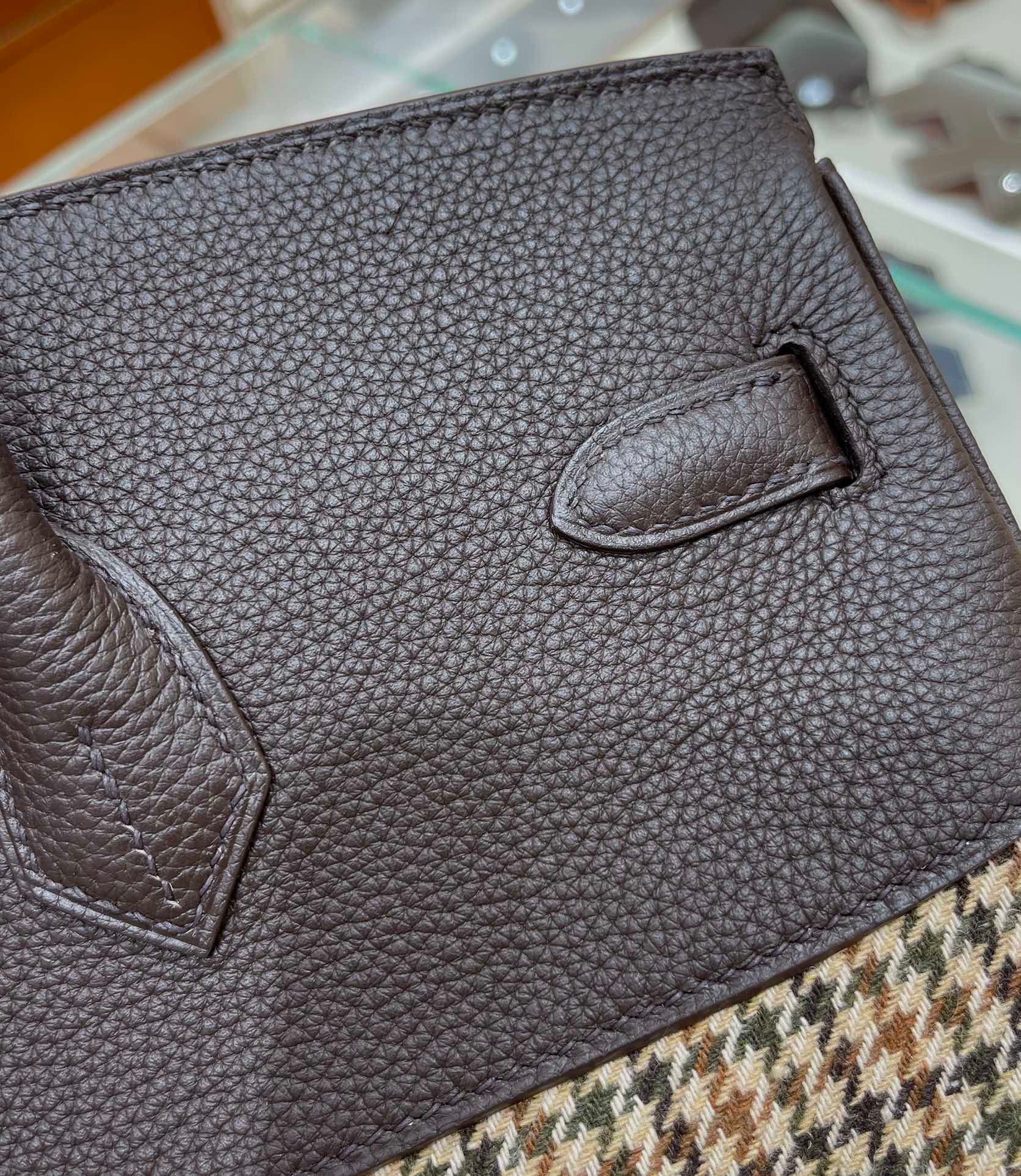 Hermes Birkin Bag Original Leather 35CM 17888 Houndstooth Dark Brown