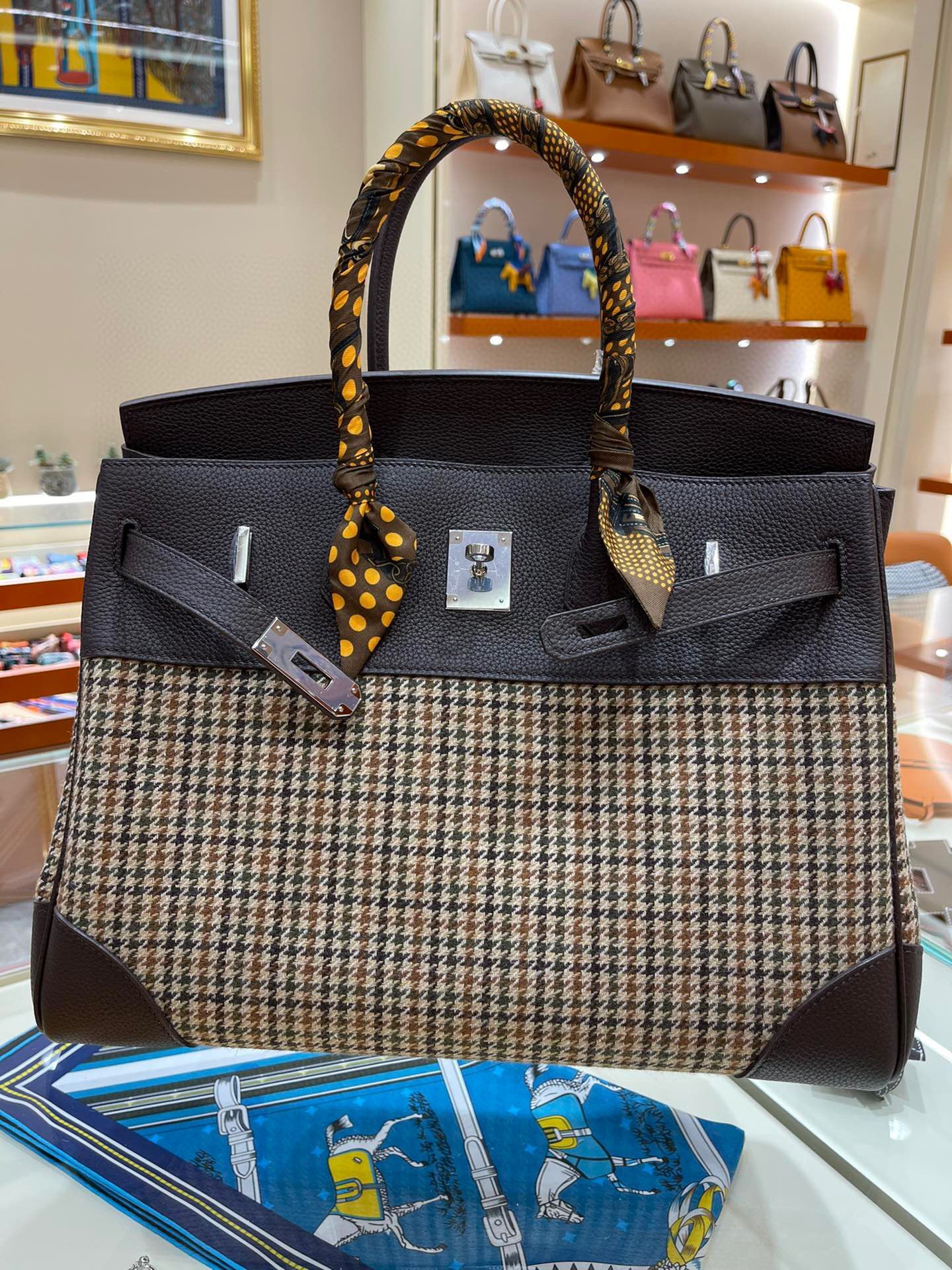 Hermes Birkin Bag Original Leather 35CM 17888 Houndstooth Dark Brown