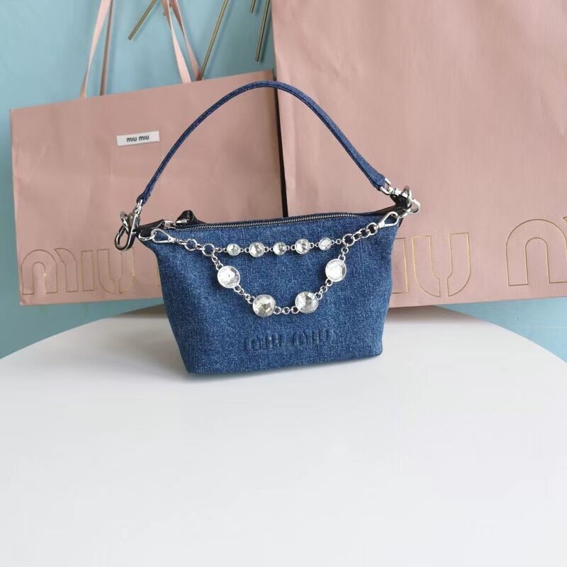 miu miu Denim Shoulder Bag 5NB841-1 blue