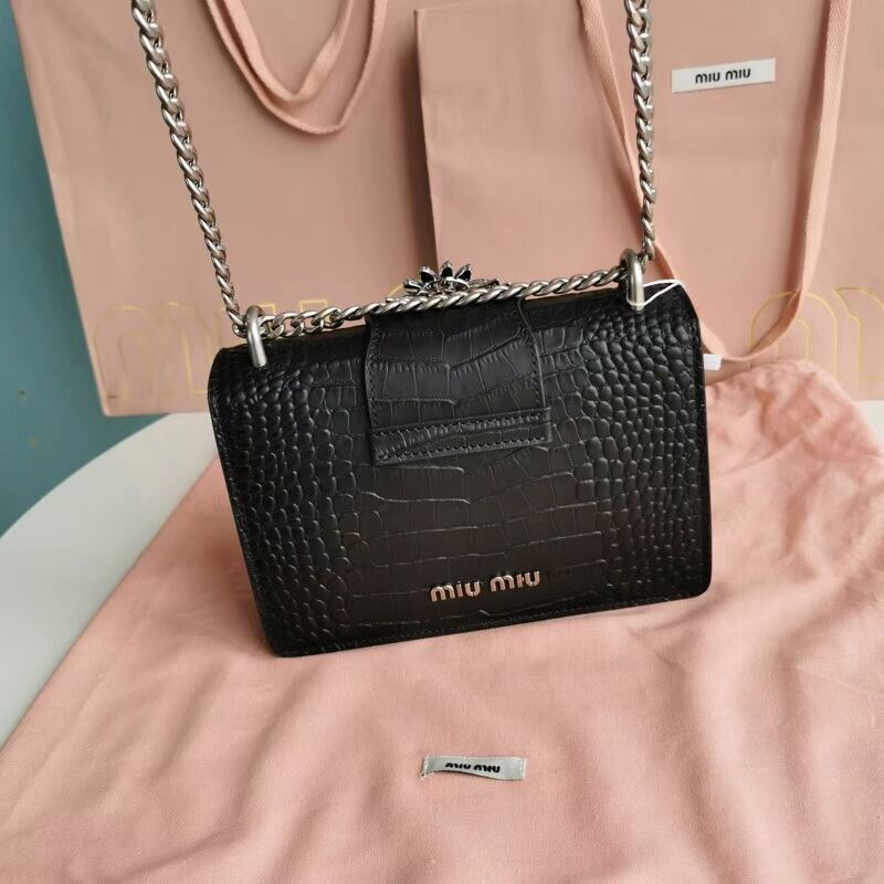 miu miu Matelasse Nappa Leather mini Shoulder Bag 5ED084 black