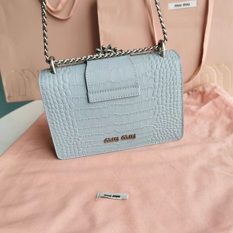 miu miu Matelasse Nappa Leather mini Shoulder Bag 5ED084 light blue