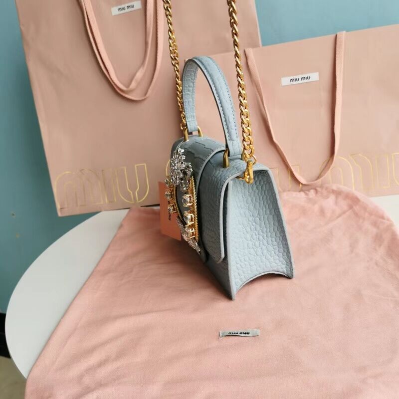 miu miu Matelasse Nappa Leather mini tote Bag 5EA196 light blue