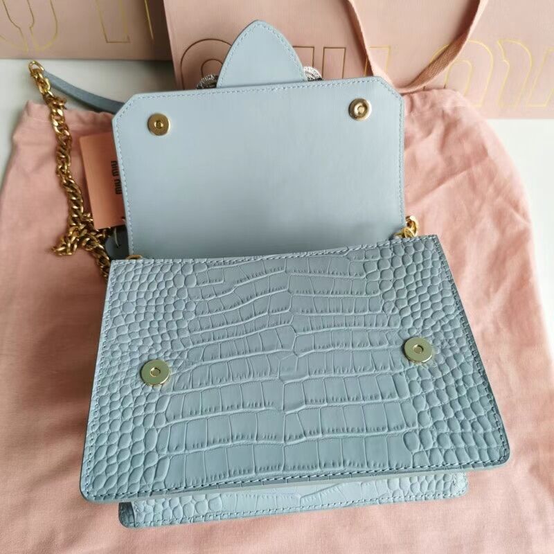 miu miu Matelasse Nappa Leather mini tote Bag 5EA196 light blue