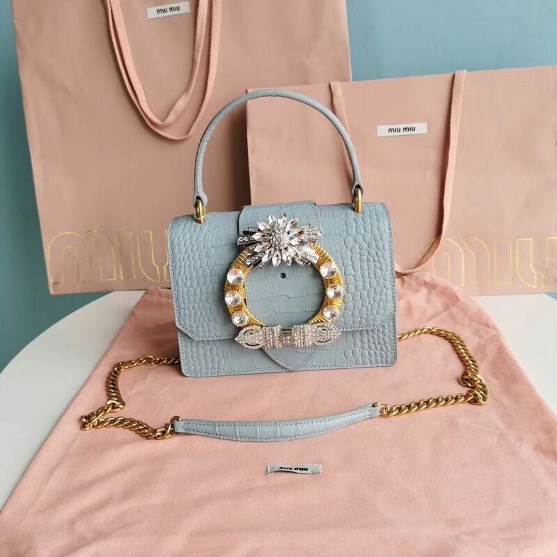 miu miu Matelasse Nappa Leather mini tote Bag 5EA196 light blue